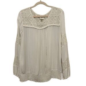 Knox Rose Cream Embroidered Top Womens XXL 2XL Boho Peasant Flowy